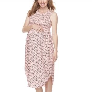 Maternity A:glow print smocked‎ midi dress